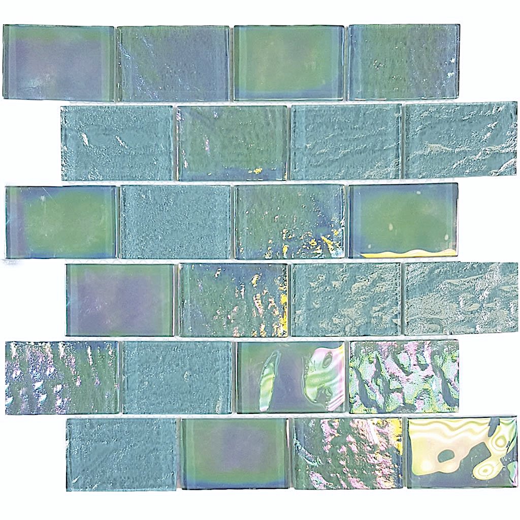Iridescent Glass Tile SoCal Emerald 2x3 - Stunning Mosaic Backsplash for Kitchen & Bathroom Decor