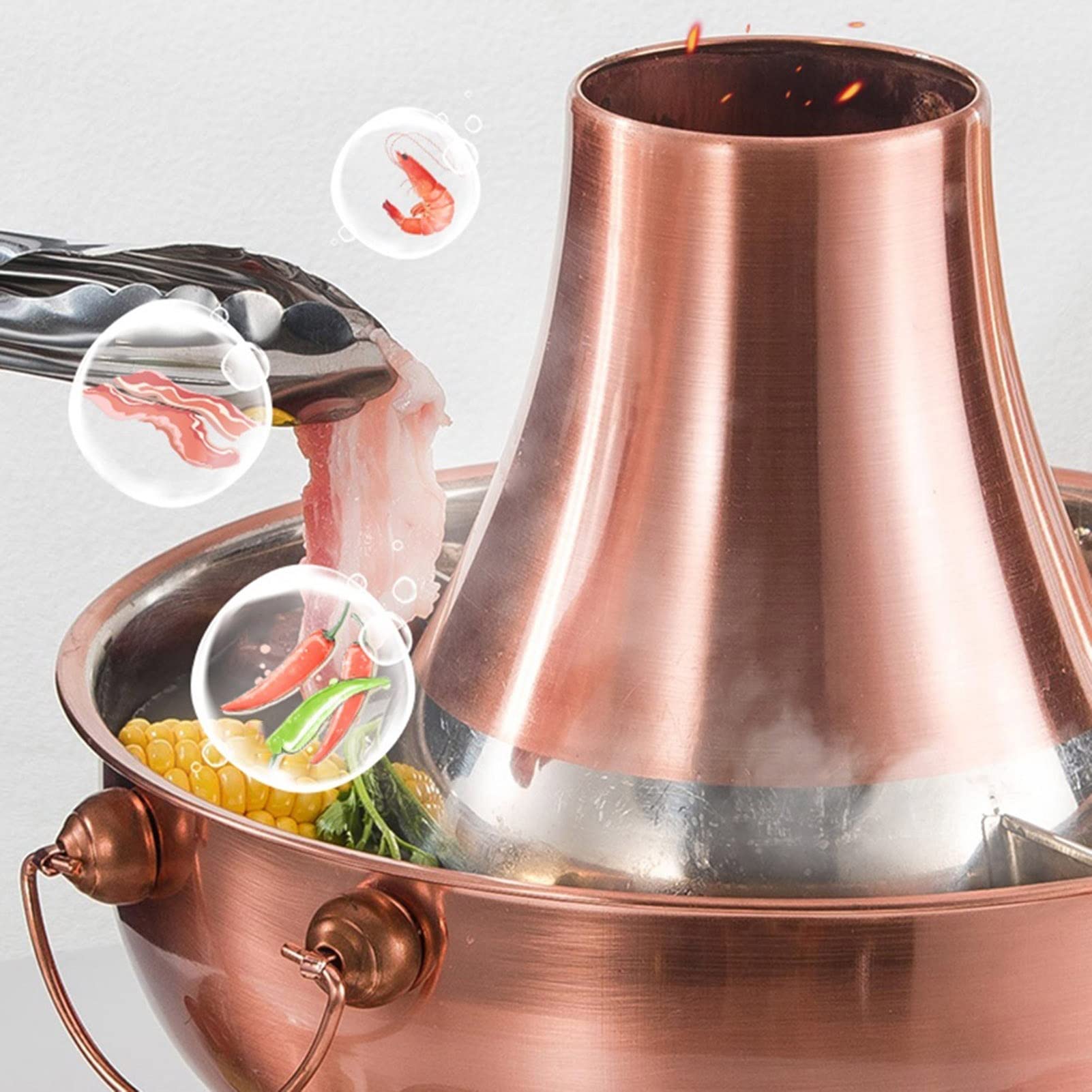 Premium GOCHUSX Copper Hot Pot - 36cm Stainless Steel Mongolian Shabu Pot for Family Dinner & Entertaining | Durable & Easy to Use Brown Hot Pot for Asian Cuisine, Home Cooking & Party Gatherings