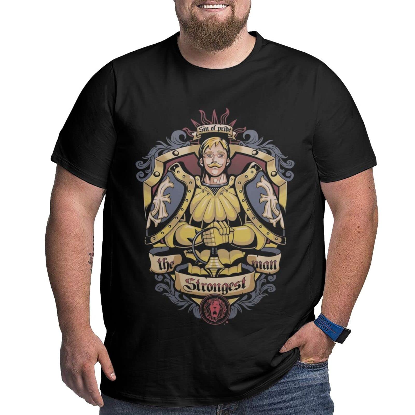 Seven Deadly Sins Escanor Anime T-Shirt for Men - Oversized Cotton Short Sleeve Graphic Tee with Crew Neck - Perfect for Cosplay, Summer Outfits & Anime Conventions