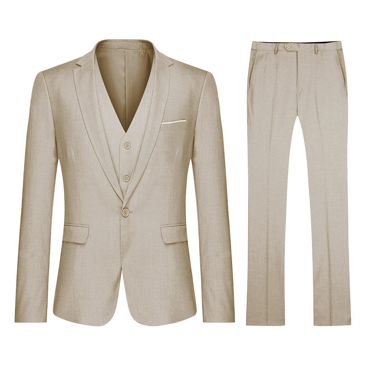3 Piece One Button Beige Formal Suit for Men - Business, Wedding & Special Occasions - Slim Fit Office Attire & Professional Workwear