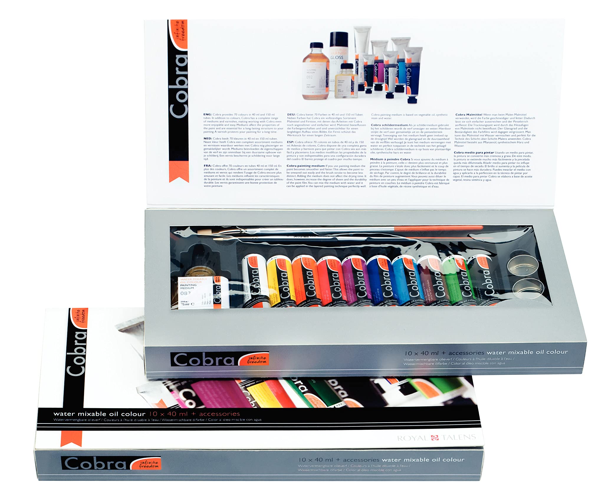 Premium Cobra Artist Gift Set - 10X40ml Acrylic Paints with Brushes & Accessories (21820511) - Perfect for Professional Artists, Hobbyists & DIY Craft Projects