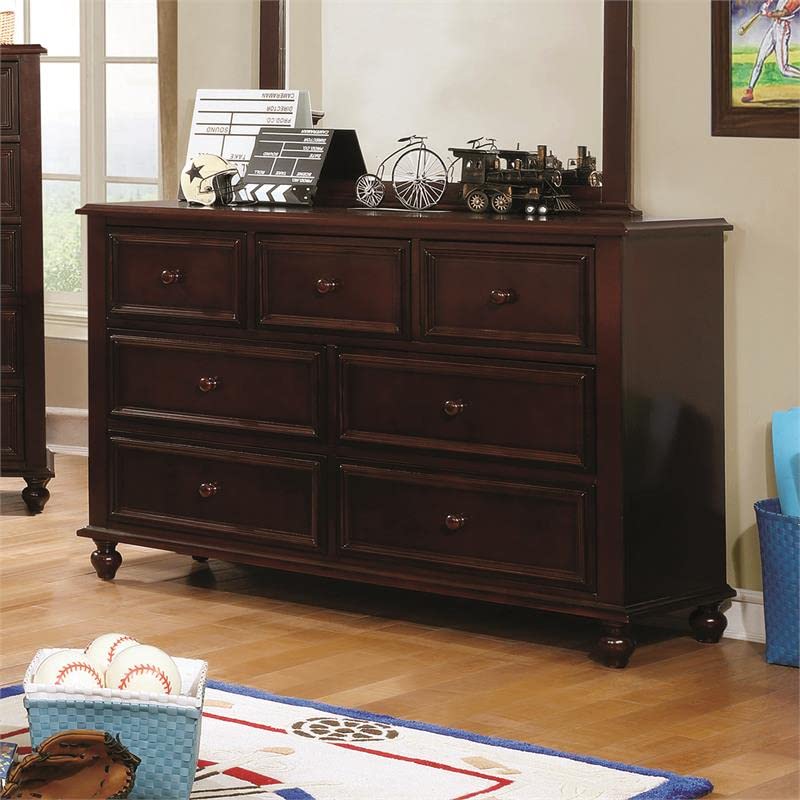 Furniture of America Noell Solid Wood 7-Drawer Dresser in Dark Walnut - Stylish Bedroom Storage for Clothes & Accessories | Perfect for Master Bedroom, Guest Room & Nursery Organization