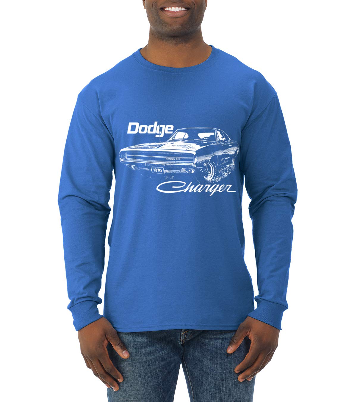 Vintage 1970 Dodge Charger Racing T-Shirt for Men - Retro White Long Sleeve Car & Truck Enthusiast Tee - Perfect for Car Shows, Racing Events & Casual Wear