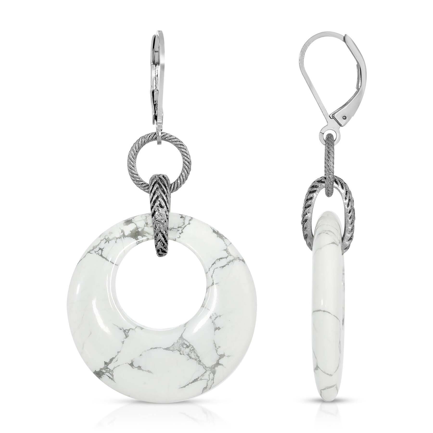 1928 Vintage Antique Link Round Semi-Precious Gemstone Hoop Earrings for Women - Elegant Dangle Earrings for Party, Wedding & Special Occasions