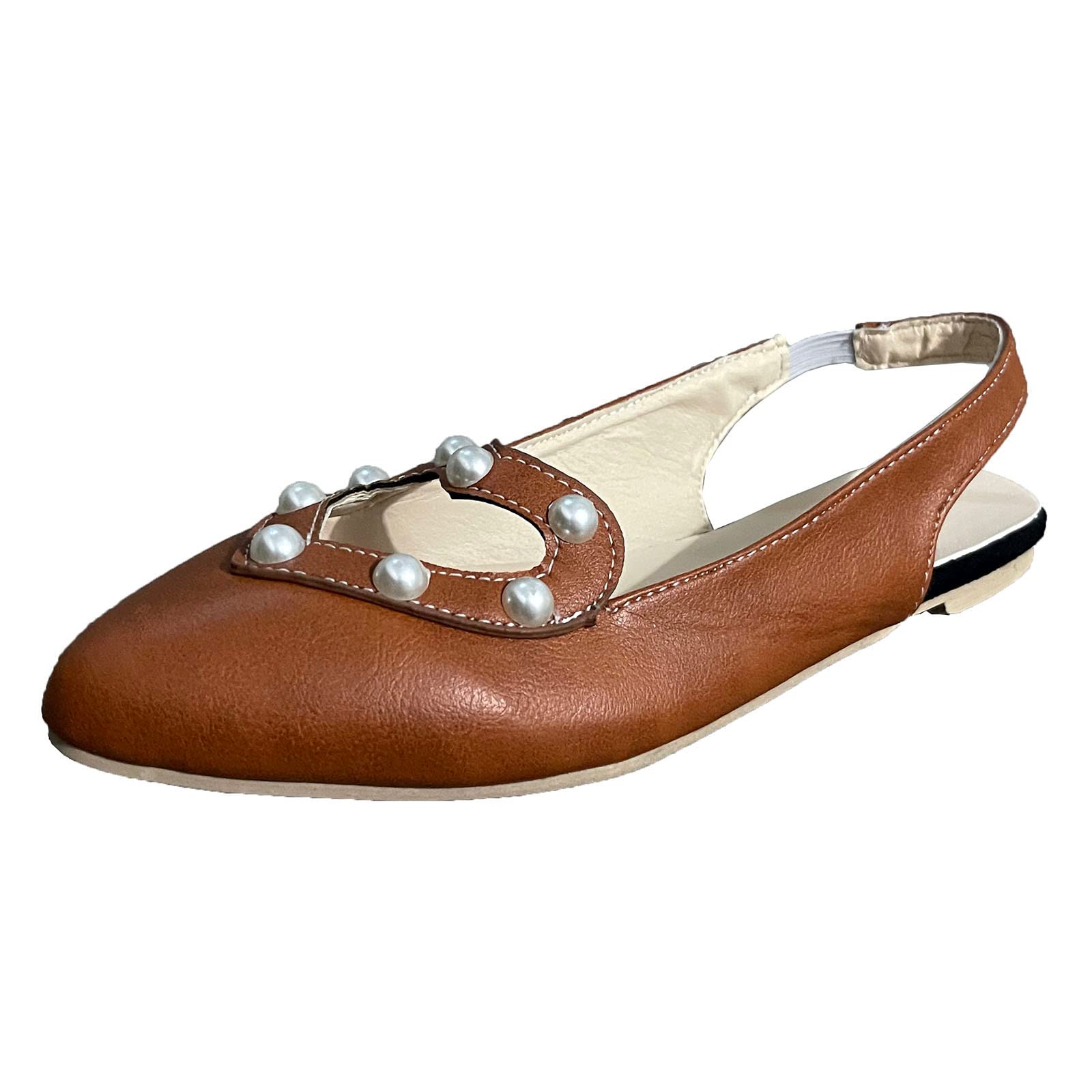 Elegant Women's Pointed Toe Ballet Flats with Pearls - Slingback Mules Dress Shoes with Heart Cutout & Ankle Strap - Perfect for Weddings, Parties & Office Wear
