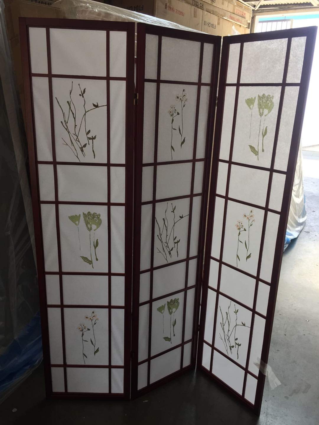 Small FLOEWR Room Divider - Cherry Pine Wood 3-Panel Folding Screen for Home & Office Privacy - Perfect for Living Room, Bedroom Partition and Studio Space Separation