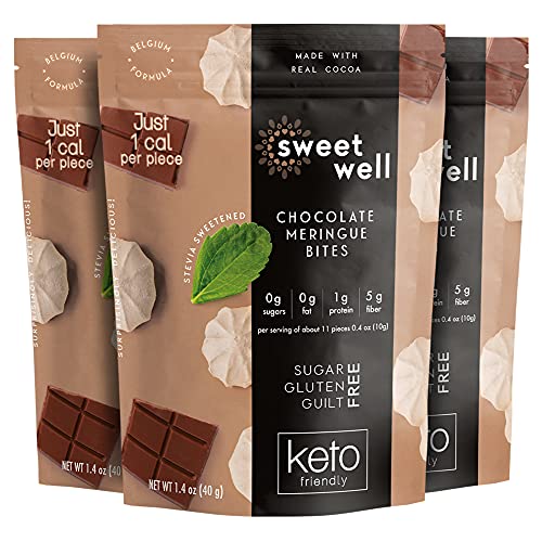 Low-Carb Keto Snacks with Stevia - Sugar Free Chocolate Meringue Cookies, Healthy Plant-Based Treats for Weight Loss & Diabetic Diet (3-Pack) - Perfect for Office Snacking, Afternoon Tea & Keto Meal Prep
