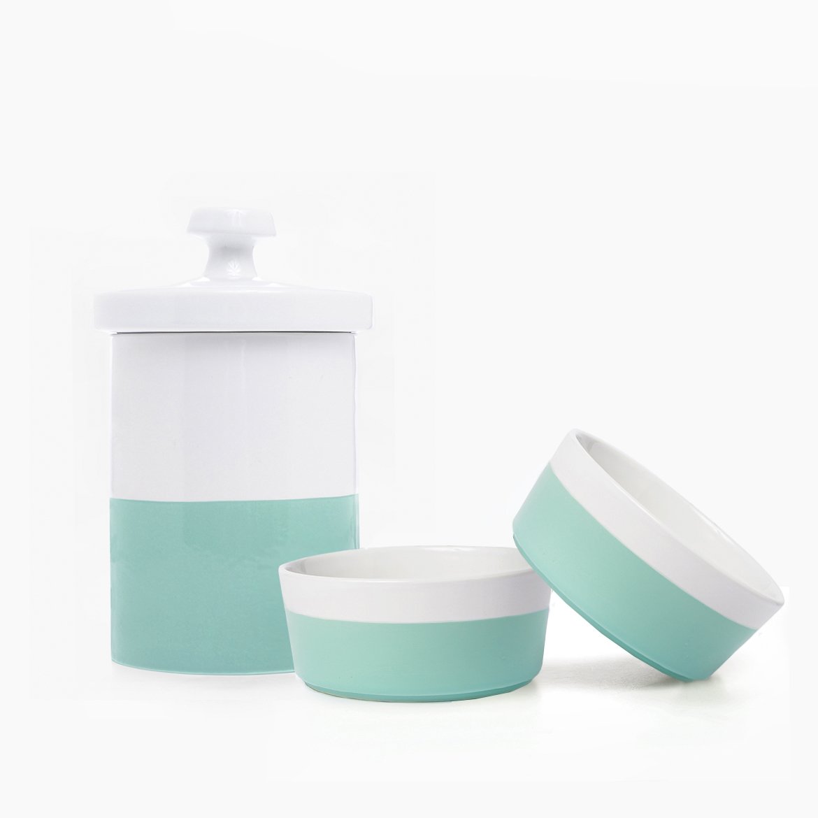 Waggo Ceramic Dog Bowl with Airtight Treat Jar Set - Mint Green for Medium Dogs | Perfect for Feeding and Storing Treats at Home or Travel