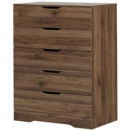 Pemberly Row 5-Drawer Wooden Dresser - Compact Bedroom Storage Organizer with Modern Design, Brown Finish | Perfect for Closet Organization, Small Spaces & Home Decor