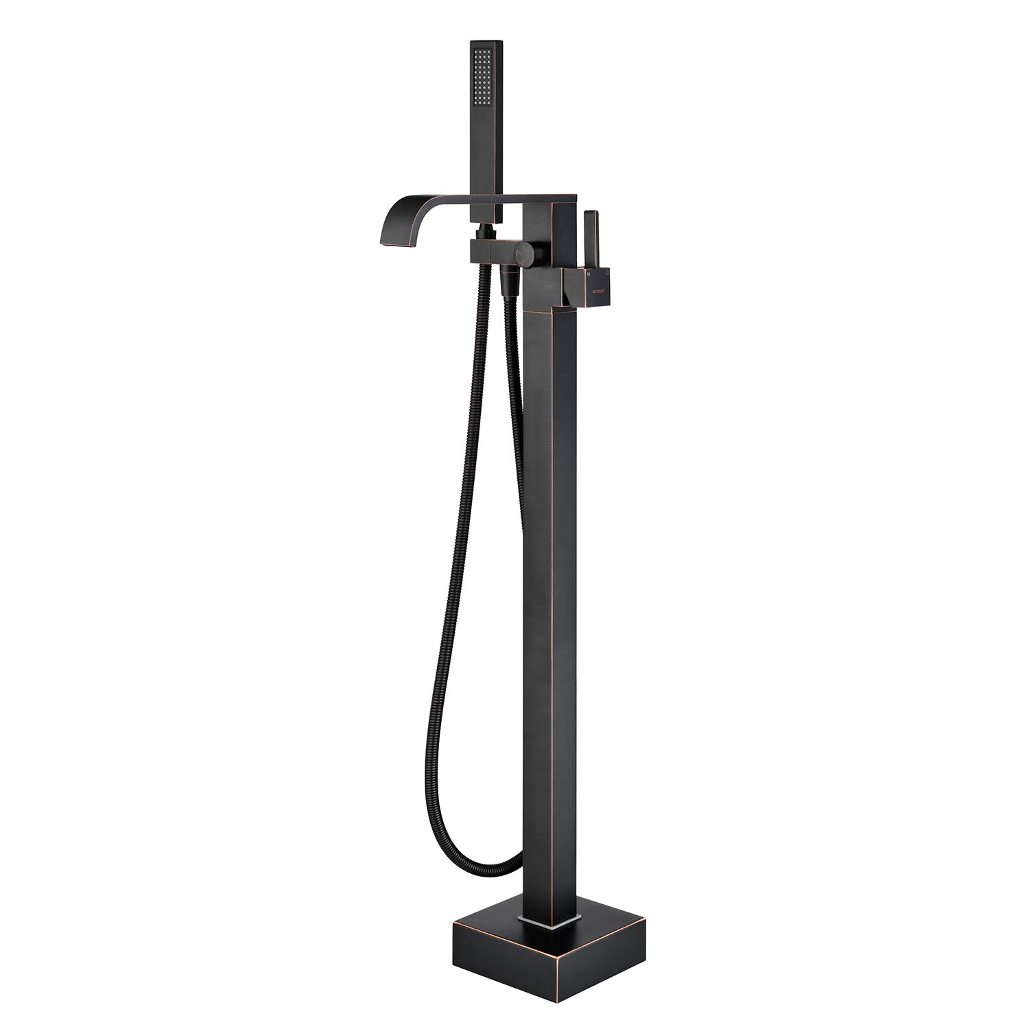 Freestanding Bathtub Faucet - Oil Rubbed Bronze Floor Mount Brass Tub Filler with Hand Shower - Single Handle Bathroom Faucet for Spa-Like Relaxation & Modern Bathroom Upgrade