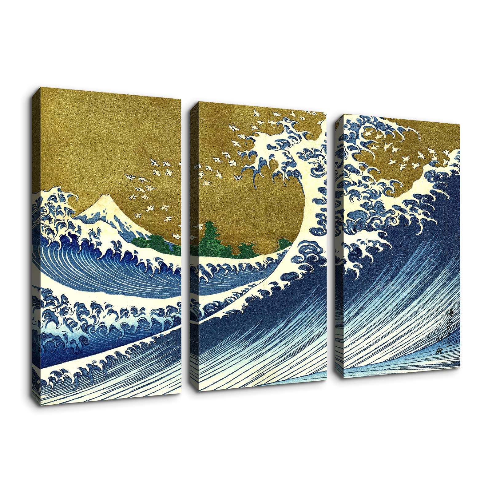 The Great Wave Off Kanagawa Canvas Wall Art - 3 Panel Japanese Ocean Painting Home Decor (20
