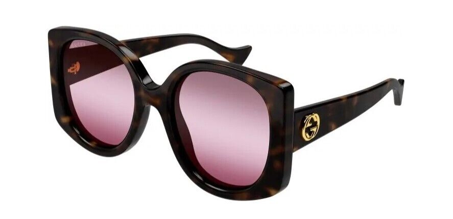 Gucci GG1257S 003 Havana/Red Gradient Square Women's Sunglasses - Stylish UV Protection Shades for Fashion, Beach & Outdoor Activities