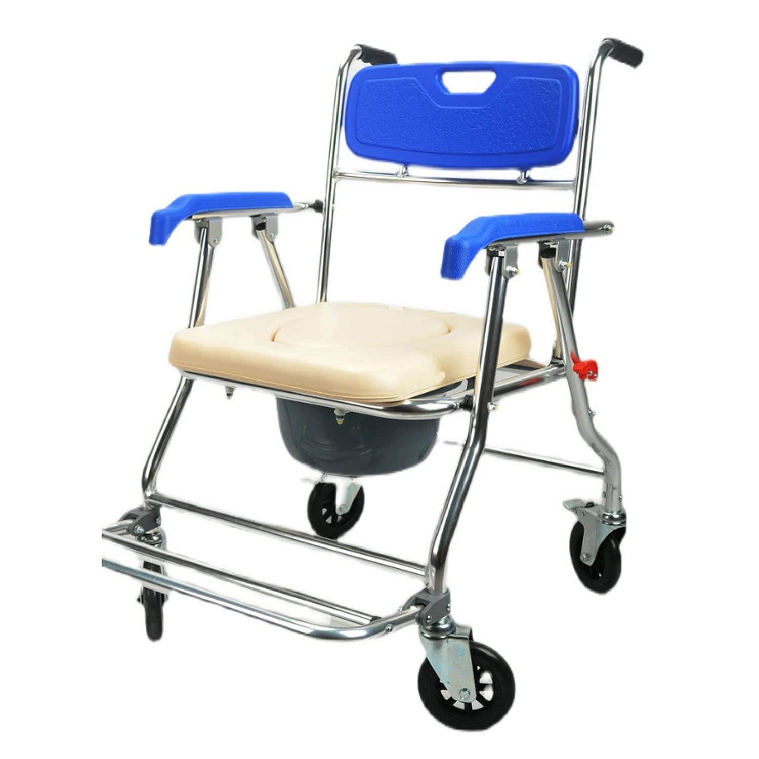 QAQA Folding Multi-Function Wheelchair & Shower Commode Chair with Padded Seat, Backrest & Armrests | Portable Toilet & Rolling Shower Chair for Elderly & Disabled | Ideal for Home Care, Bathroom Safety & Mobility Assistance