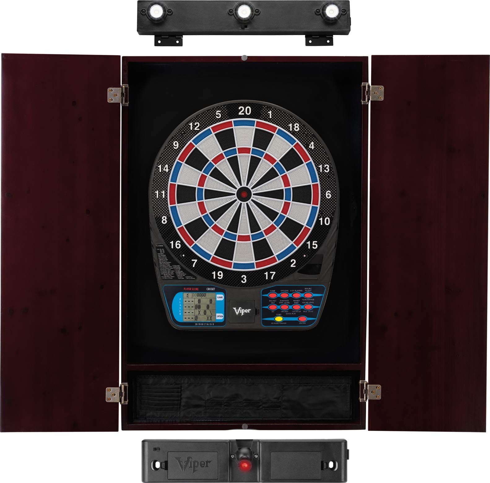 Viper 787 Electronic Dartboard Set with Metropolitan Espresso Cabinet & Shadow Buster Dartboard Light - Professional Dart Board Game for Home, Bar & Game Room Entertainment