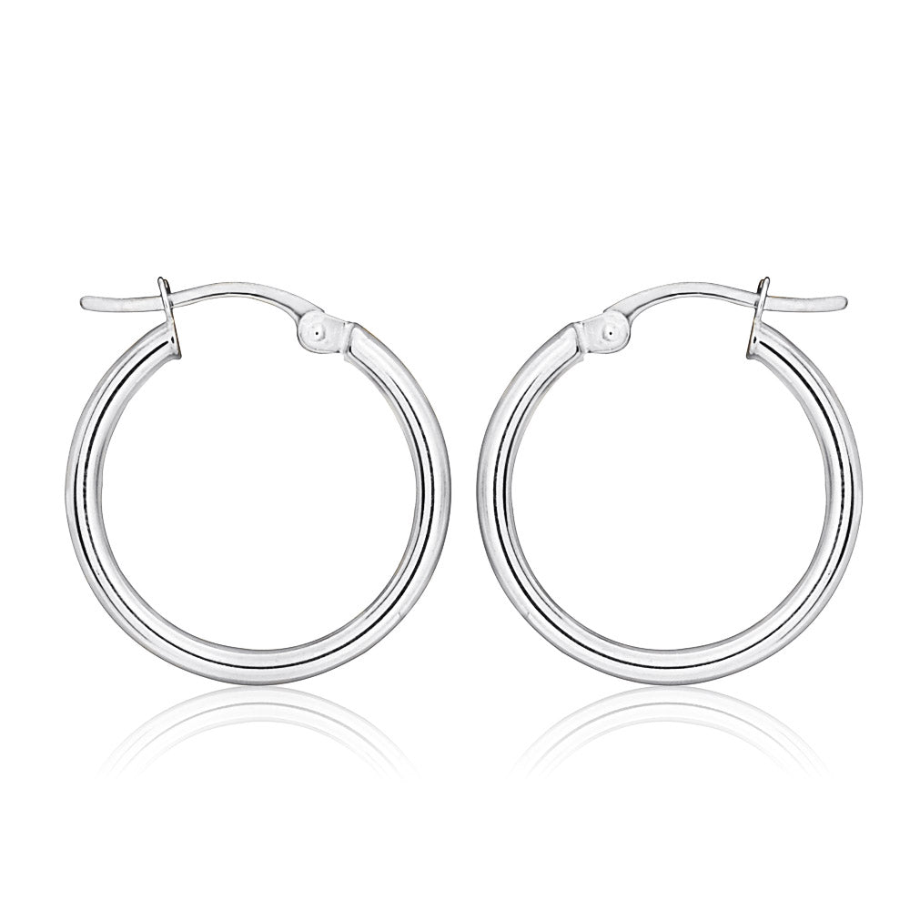 9ct White Gold Plain 15mm Hoop Earrings for Women - Classic Everyday Wear, Gift for Her, Wedding & Party Jewelry