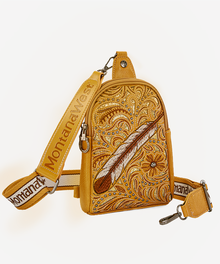 Montana West Floral Feather Sling Bag for Women - Stylish Crossbody Purse with Adjustable Strap, Perfect for Parties, Travel & Everyday Use
