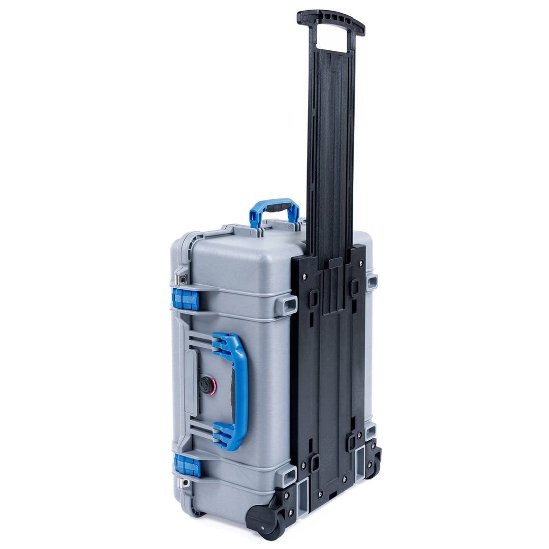 Pelican 1560 Silver & Blue Waterproof Hard Case with Foam Insert & Wheels - Durable Protection for Camera Gear, Electronics & Tools - Perfect for Travel, Outdoor Adventures & Professional Use