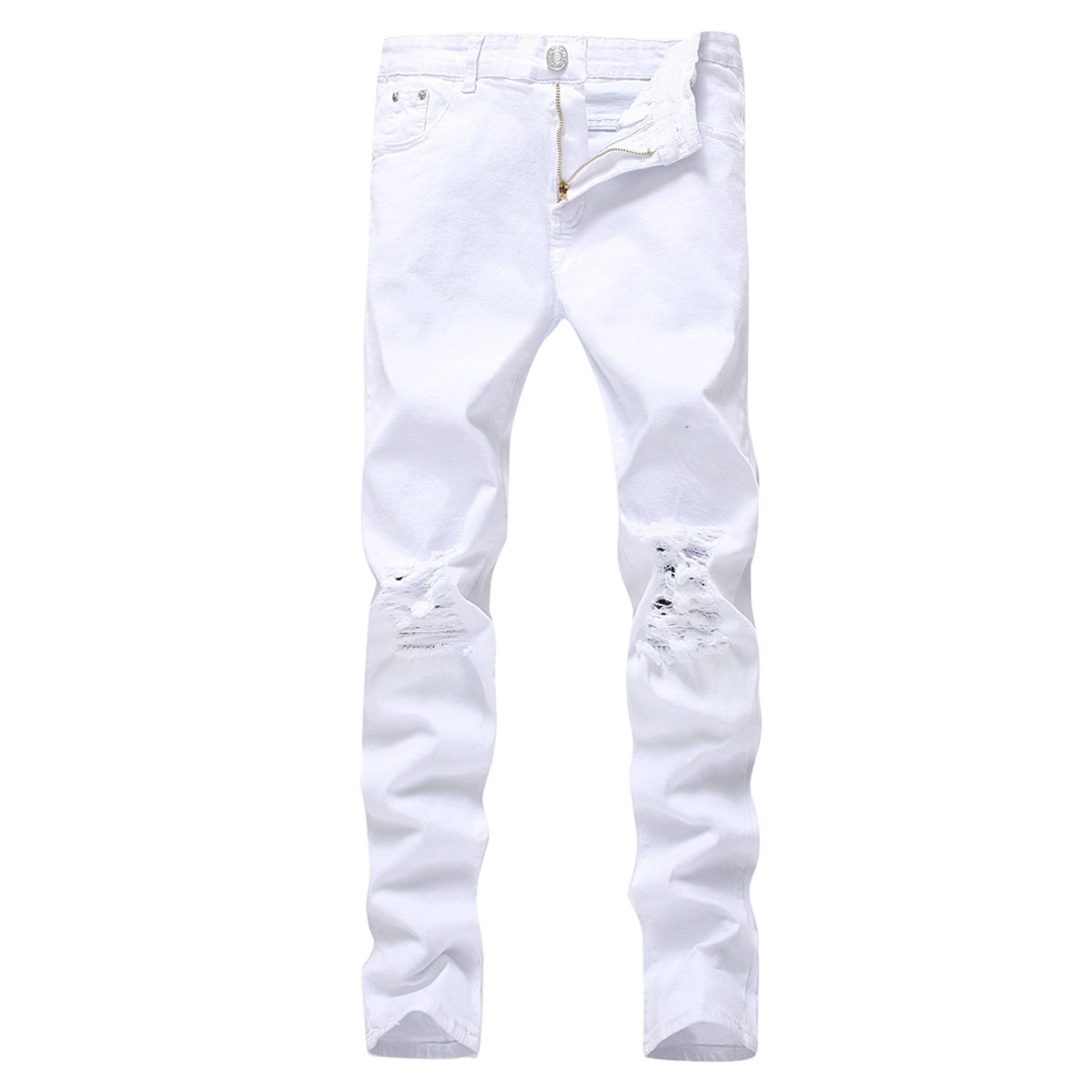 Pishon Men's Ripped Jeans - Distressed Straight Leg Stretch Denim Pants with Knee Holes | Comfortable & Stylish for Casual Wear, Street Fashion & Night Out