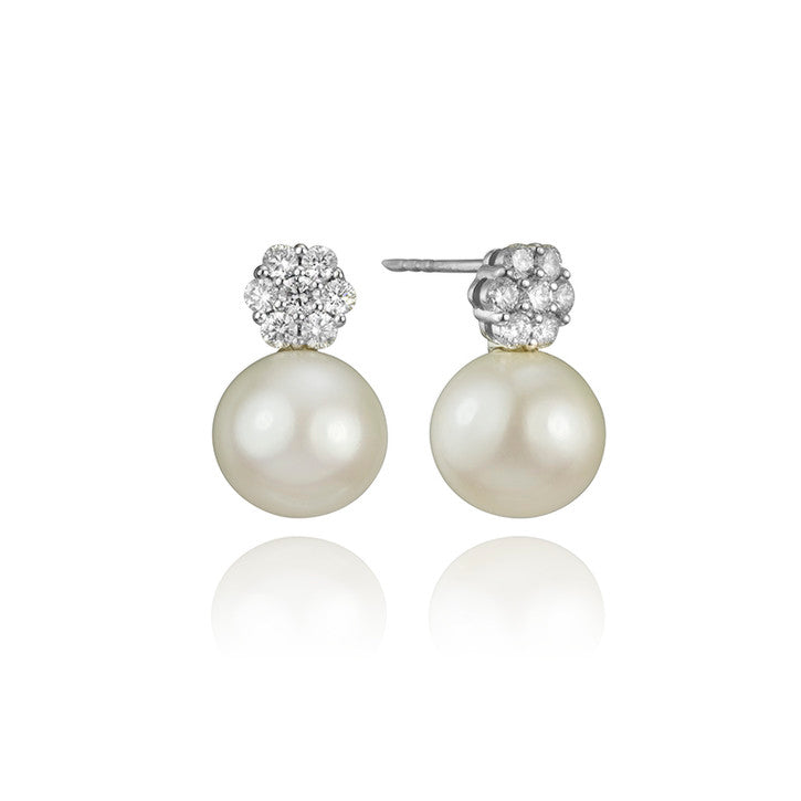 14K White Gold Diamond and Pearl Earrings for Women – Elegant Stud Earrings for Wedding, Anniversary & Special Occasions
