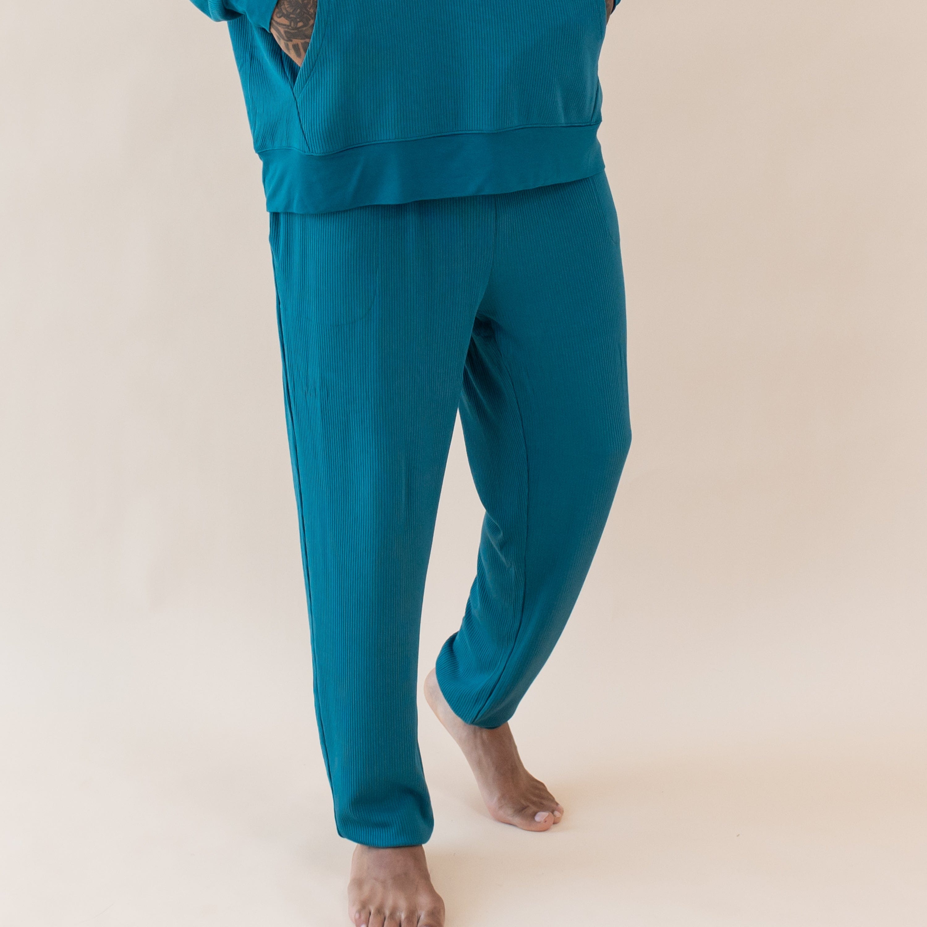 Men's Ribbed Jogger Pants - Comfortable Stretch Lounge Pants for Running, Workout & Casual Wear - Loch Color