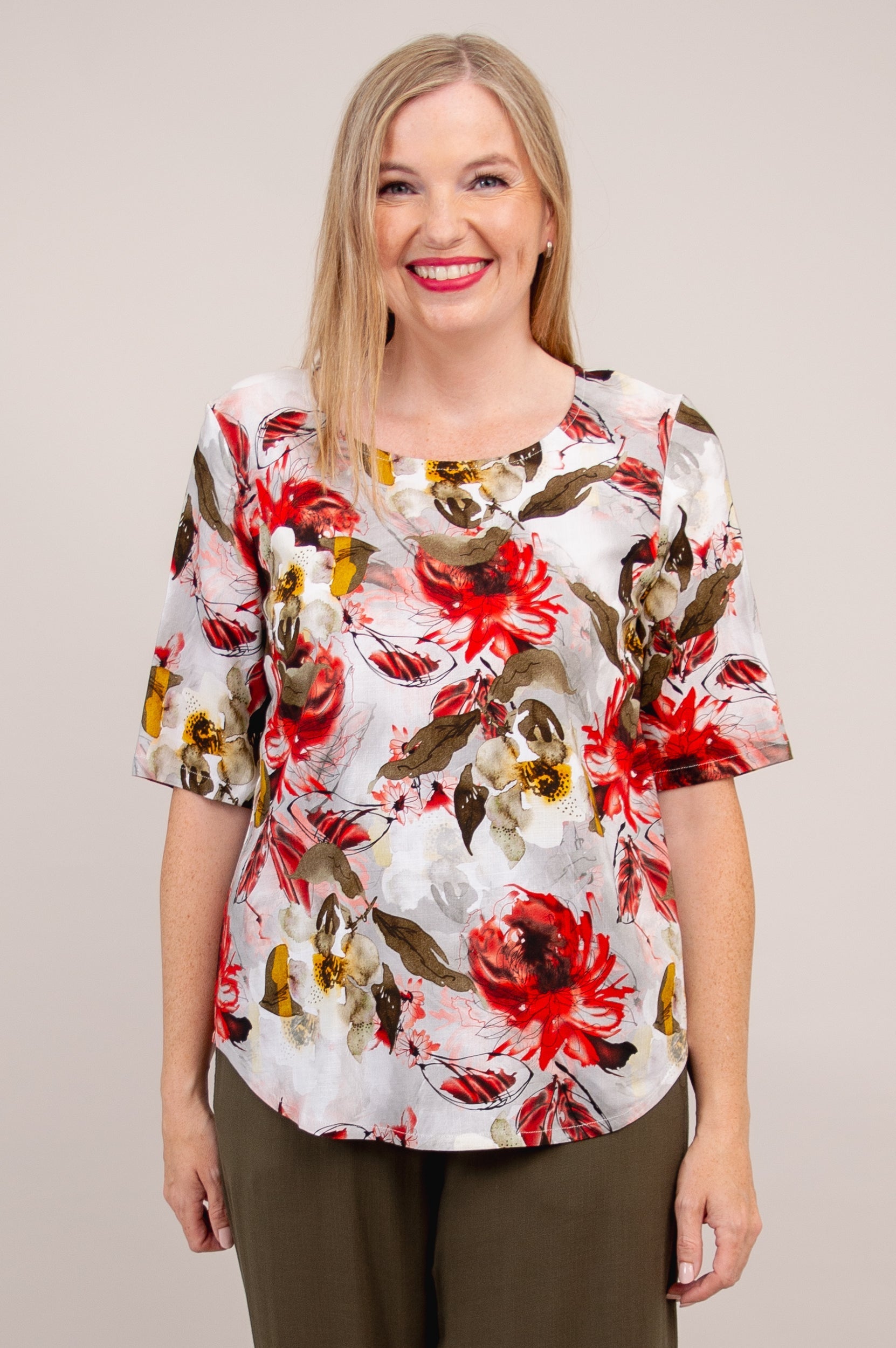 Liza Top Floral Youth Linen Bamboo Blouse - Stylish Summer Casual Wear for Women