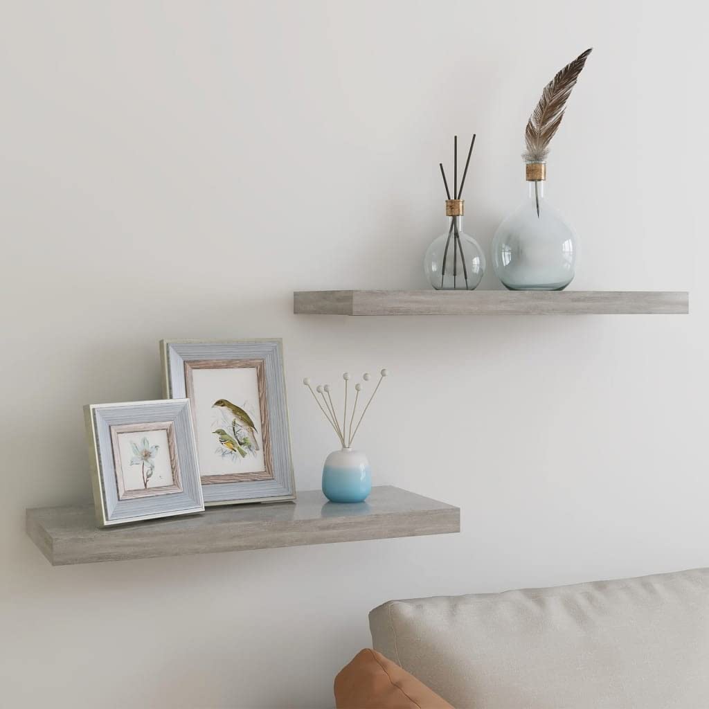Floating Shelf Wall Mount - 2 Pack Concrete Gray MDF Shelves (23.6