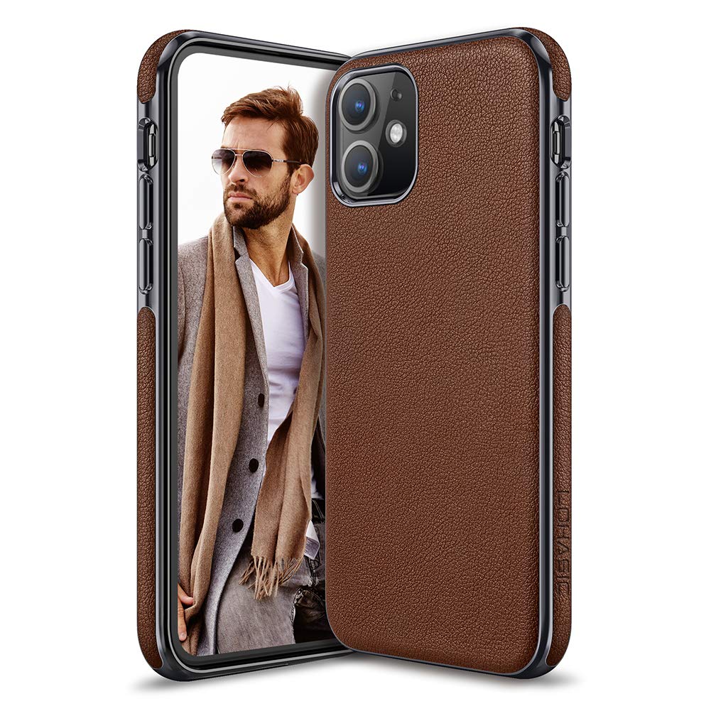LOHASIC iPhone 11 Leather Case - Elegant Luxury Business Design for Men & Women, Non-Slip Grip, Shock-Absorbent Slim TPU Bumper, 6.1