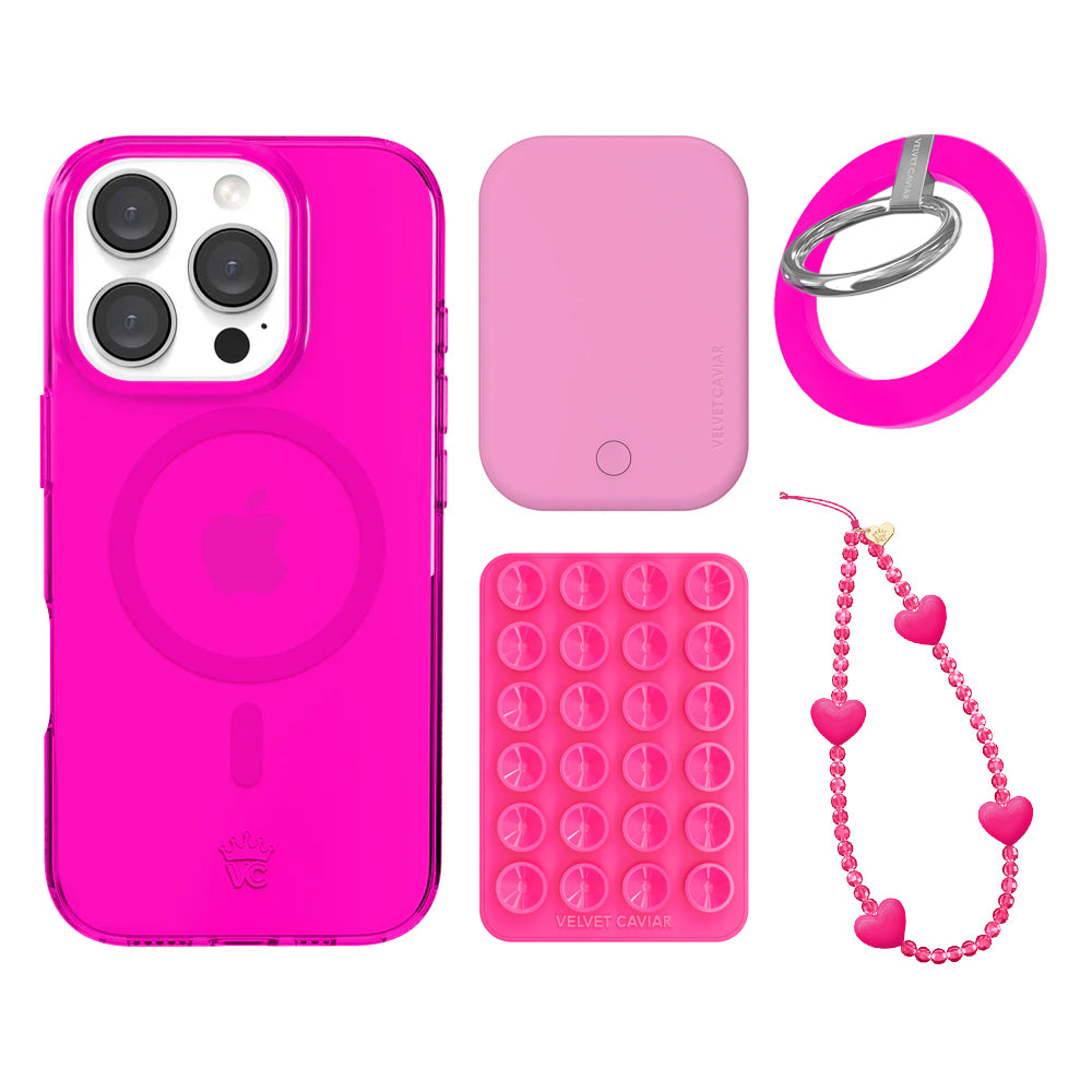 Neon Pink Clear iPhone Case with Grip - Shockproof Protective Cover for iPhone 13/14/15 - Perfect for Everyday Use, Gym, and Outdoor Activities