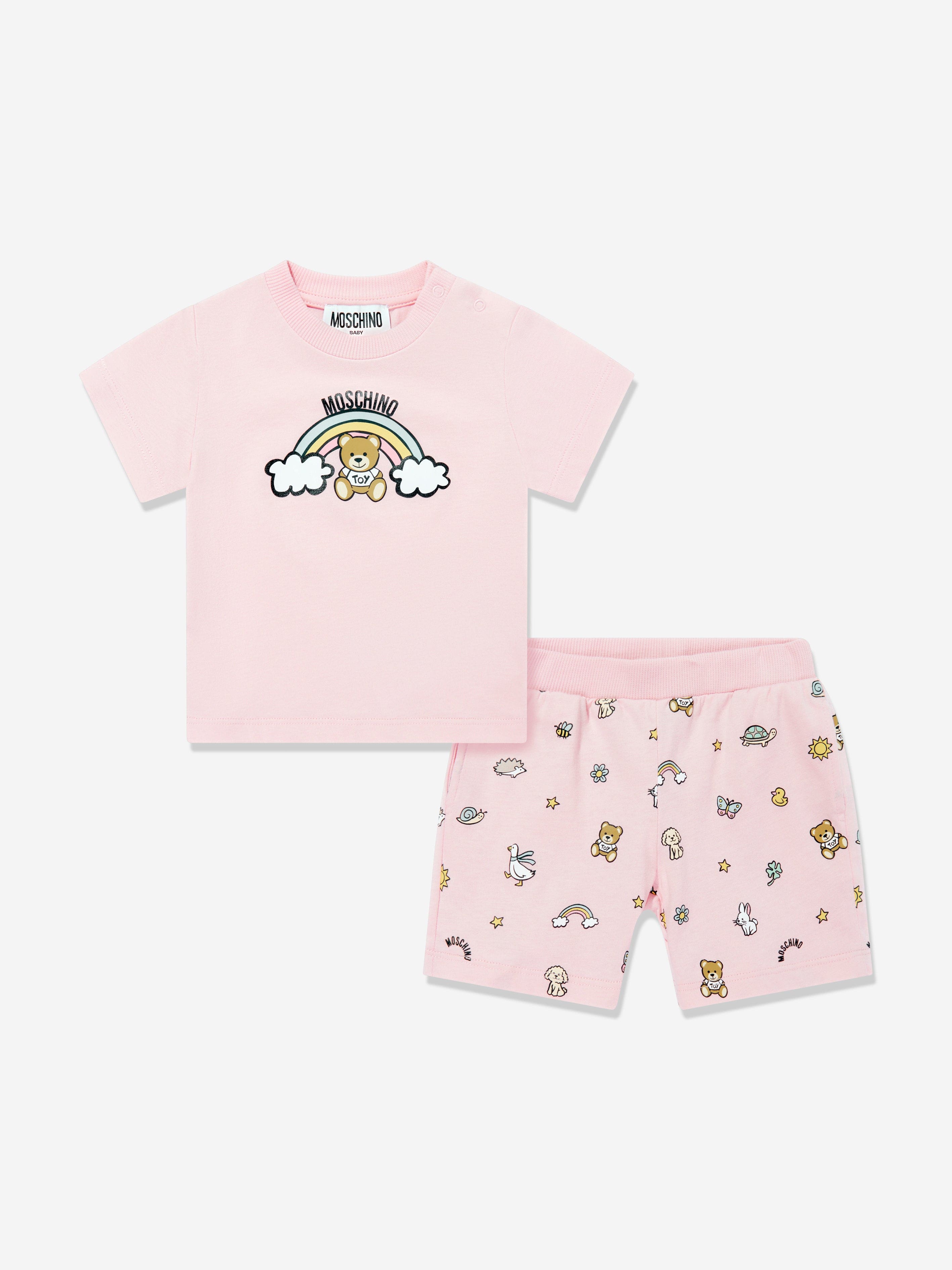 Adorable Pink Teddy Bear Short Set for Baby Girls - Perfect for Playtime, Photo Shoots & Casual Outings