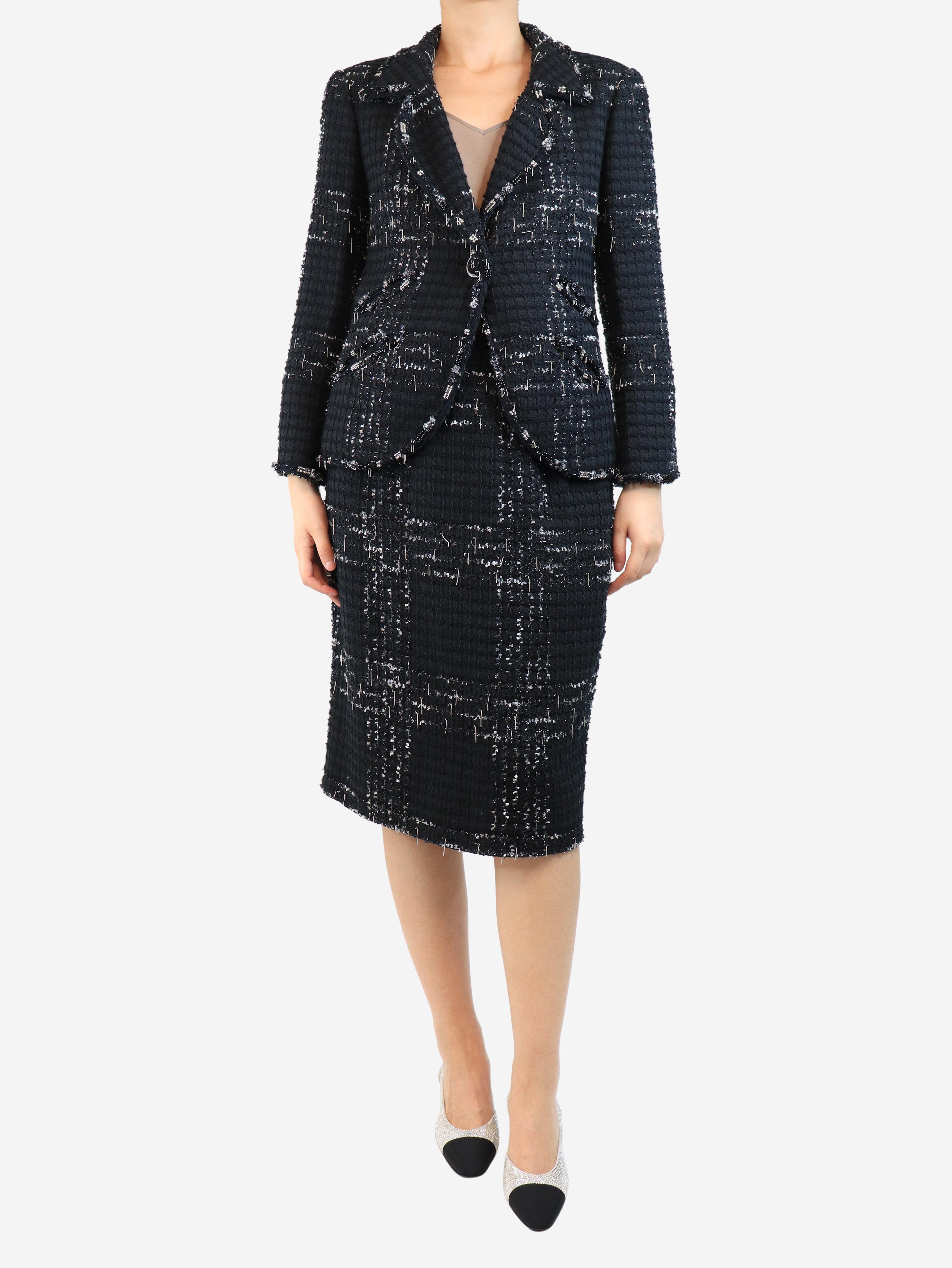 Elegant Black Sparkly Tweed Two Piece Set for Women | Stylish Matching Outfit | Perfect for Parties, Dates & Special Occasions