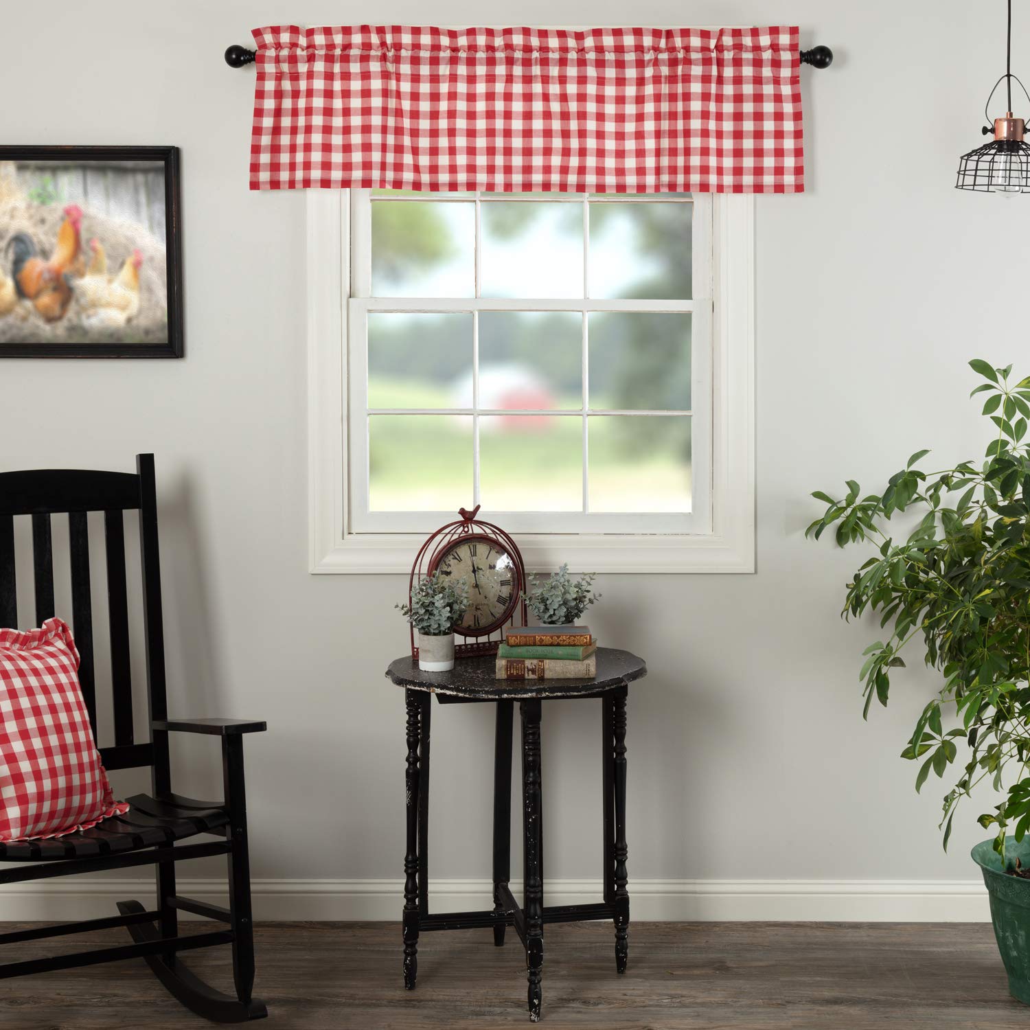Farmhouse Red Buffalo Check Cotton Kitchen Curtains - 16x60 Inch Rod Pocket Valance with Hanging Loops - Perfect for Country Style Windows, Dining Room & Cozy Home Decor