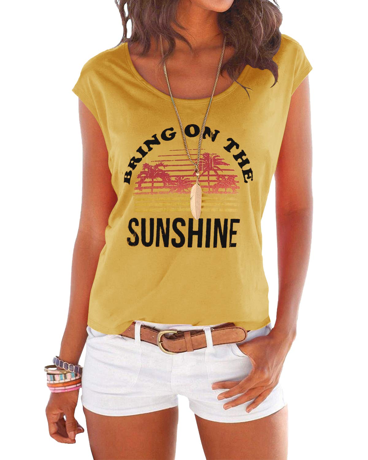 YOINS Women's Summer Graphic Tee - Casual Cute Short Sleeve Round Neck T-Shirt | Trendy Fashion Top for Beach, Travel & Everyday Wear