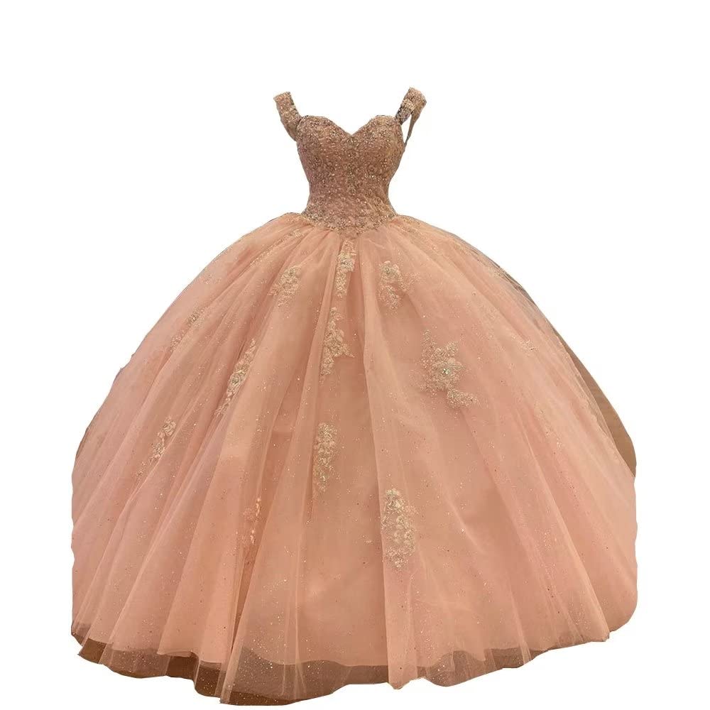 HFAGEMV Cap Sleeve Sweetheart Quinceanera Dresses - Elegant Applique Beaded Ball Gown for Wedding Guest, Prom, Formal Evening Party 2023 | Perfect for Quinceañeras, Homecoming, and Special Occasions
