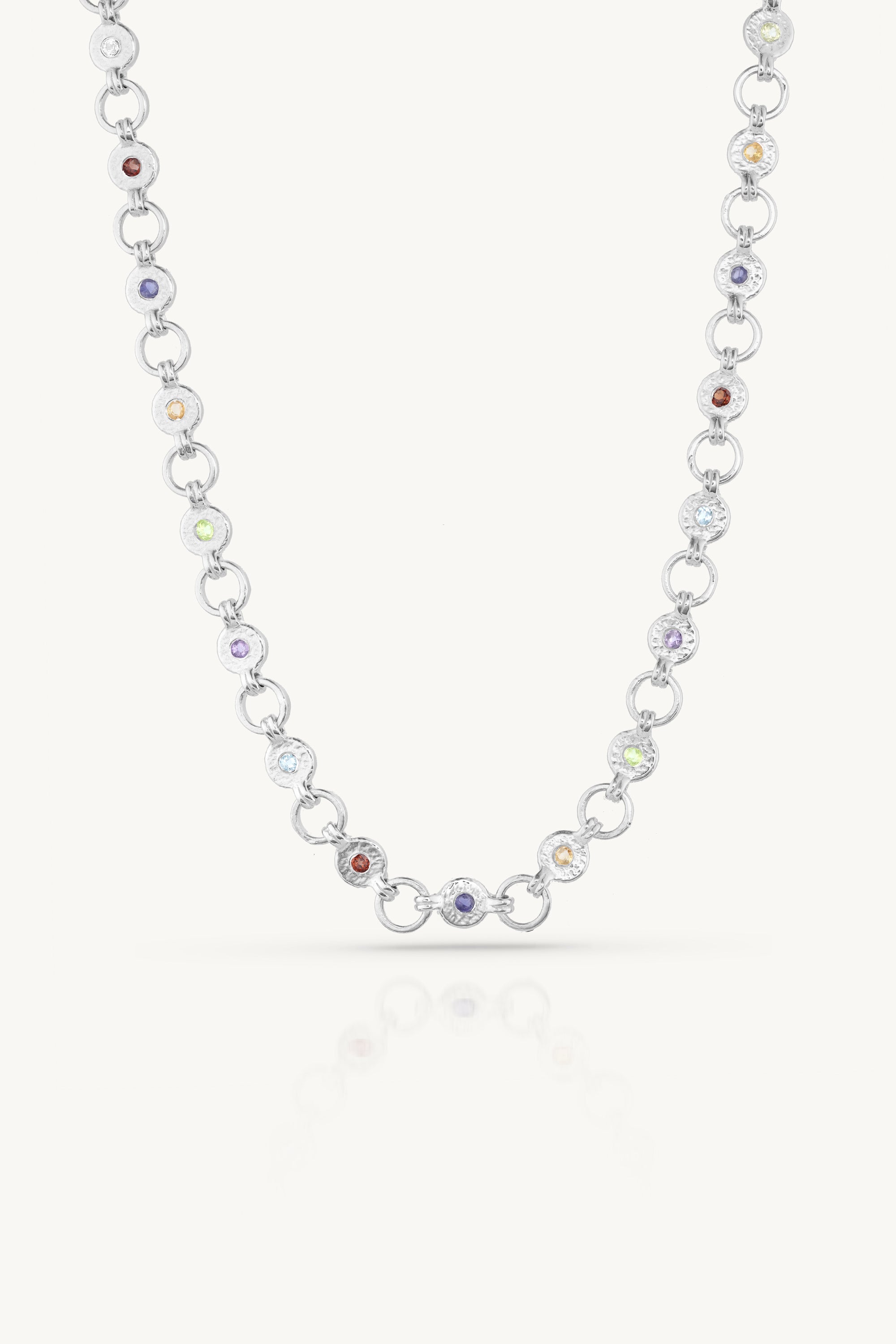 Ellipse Multistone Sterling Silver Necklace for Women - Elegant Layering Jewelry for Everyday Wear & Special Occasions