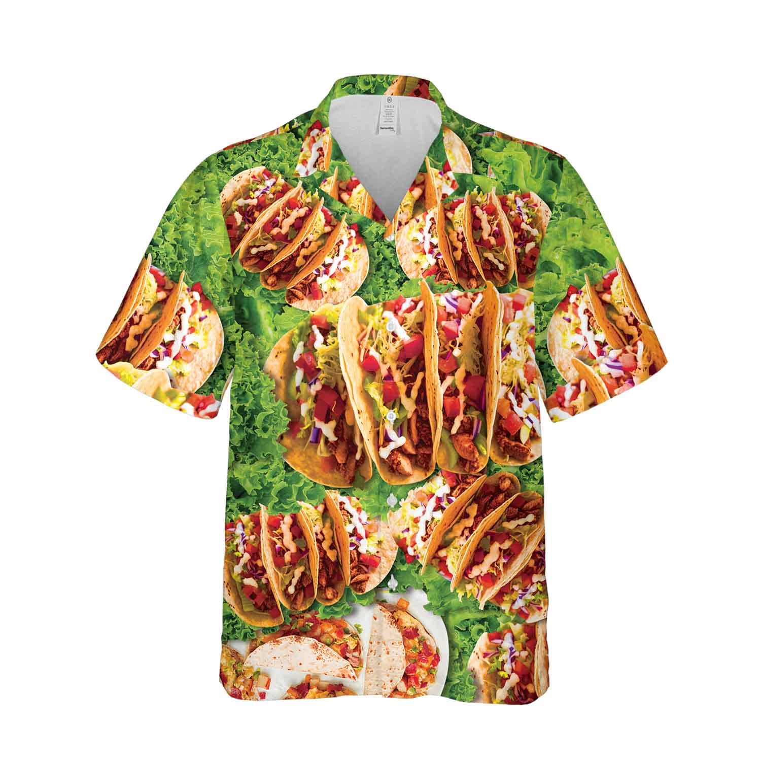 Men's Tacos Hawaiian Shirts - Mexican Traditional Food Print Short Sleeve Button Down Shirt for Summer Beach Party, Vacation & Casual Wear
