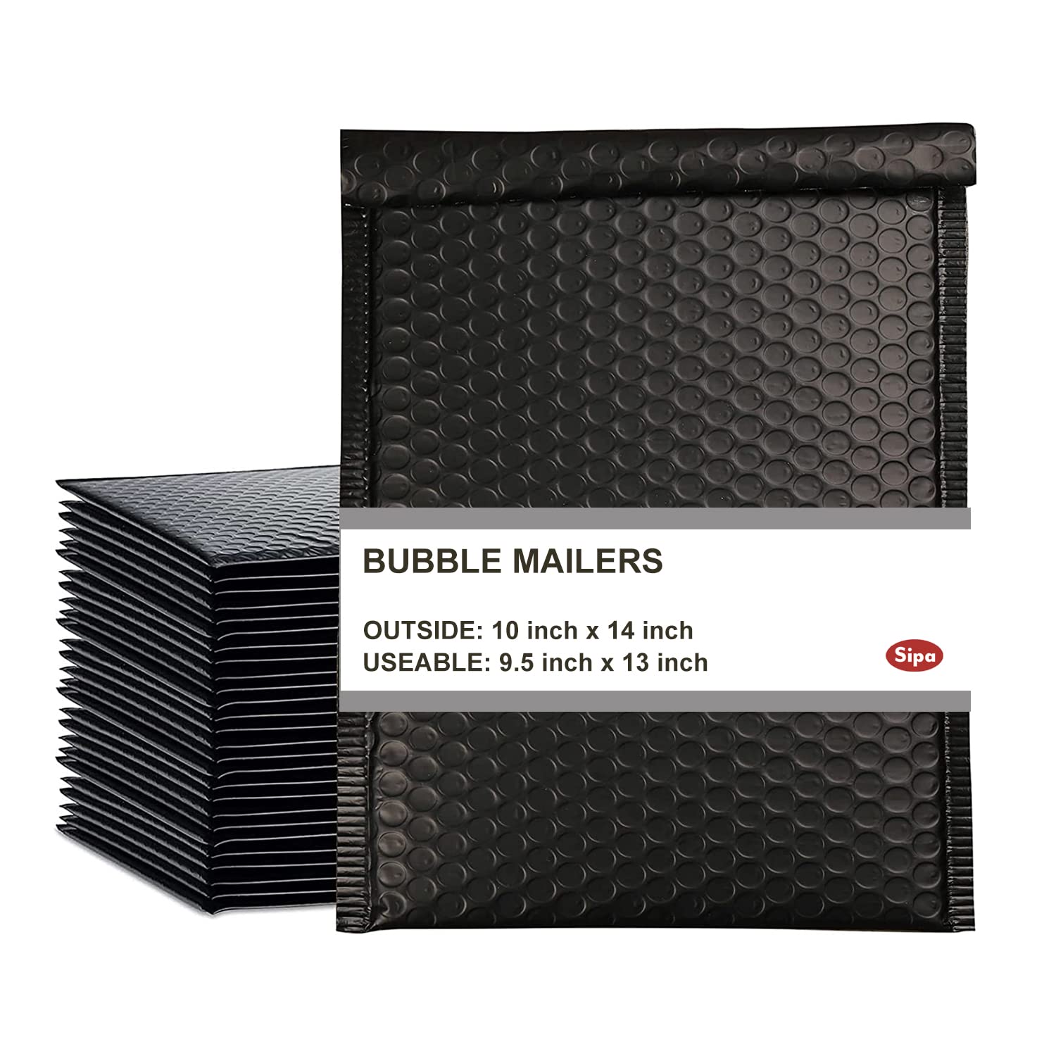 Self-Sealing Poly Bubble Mailers 10x13 Inch - 50 Pack Waterproof & Tear-Proof Shipping Envelopes for Secure Mailing | Perfect for Ecommerce, Amazon FBA, Office & Home Package Shipping (Black)