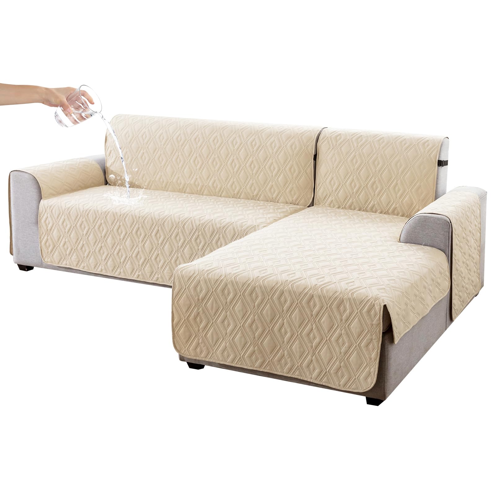 Reversible L-Shaped Sectional Couch Cover for Dogs & Pets - Sofa Protector for Chaise Lounge, Furniture Protector for Kids & Pets (Beige, Small) - Perfect for Pet Owners & Family Homes with Active Kids