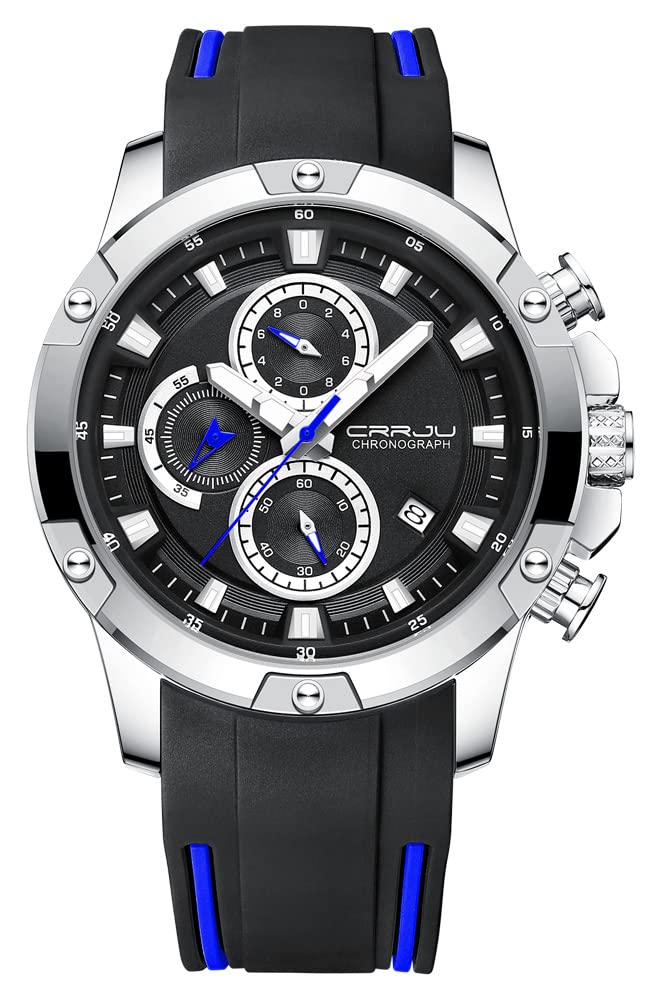 Tonnier Men's Analog Chronograph Quartz Watch - Waterproof, Scratch Resistant Silicone Strap Military Watch for Outdoor, Work & Casual Wear