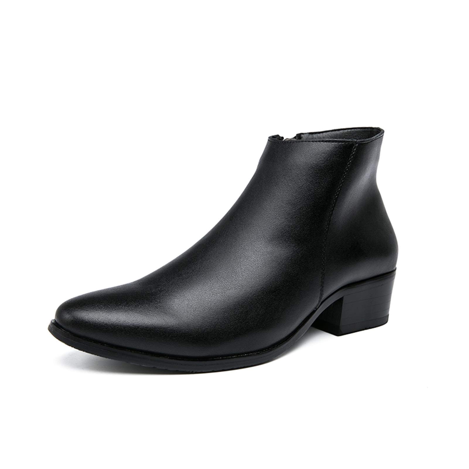 **Men's Motorcycle Boots - Business Casual Riding Boots for Men, Synthetic Leather with Rubber Sole, Burnished Pointed Toe, Inner Zipper Slip-On, Block Heel & Slip-Resistant - Ideal for Urban Commuting & Casual Outings**