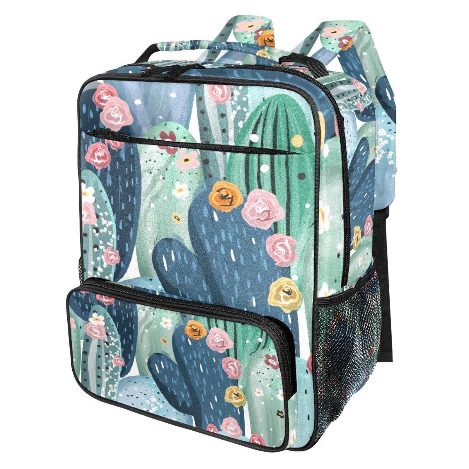 Pastel Cactus Flower Backpack for Teen Girls - Cute School Backpack & Travel Daypack for College, High School, and Weekend Adventures
