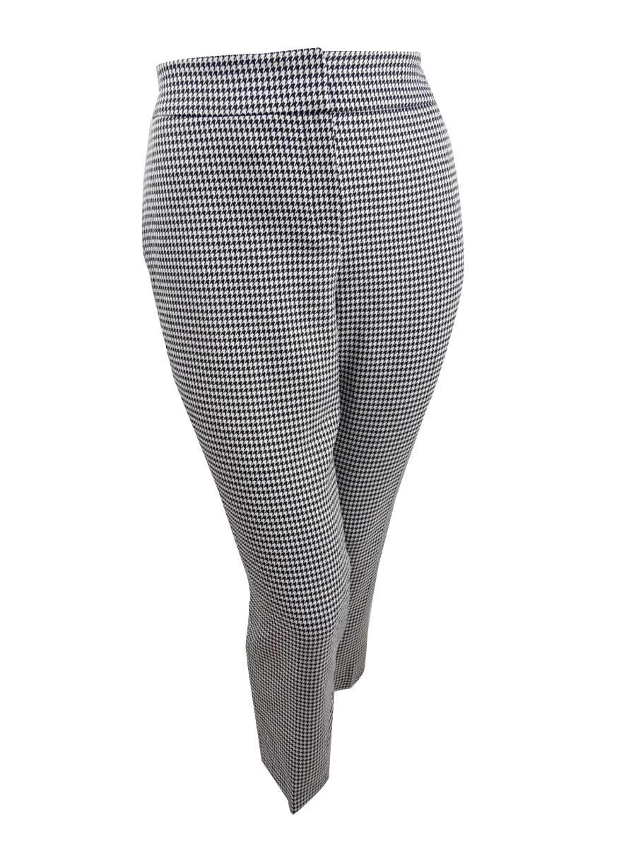 Kasper Women's Plus Size Houndstooth Print Straight Leg Dress Pants - 24W Black & White - Office Work, Business Casual & Professional Attire