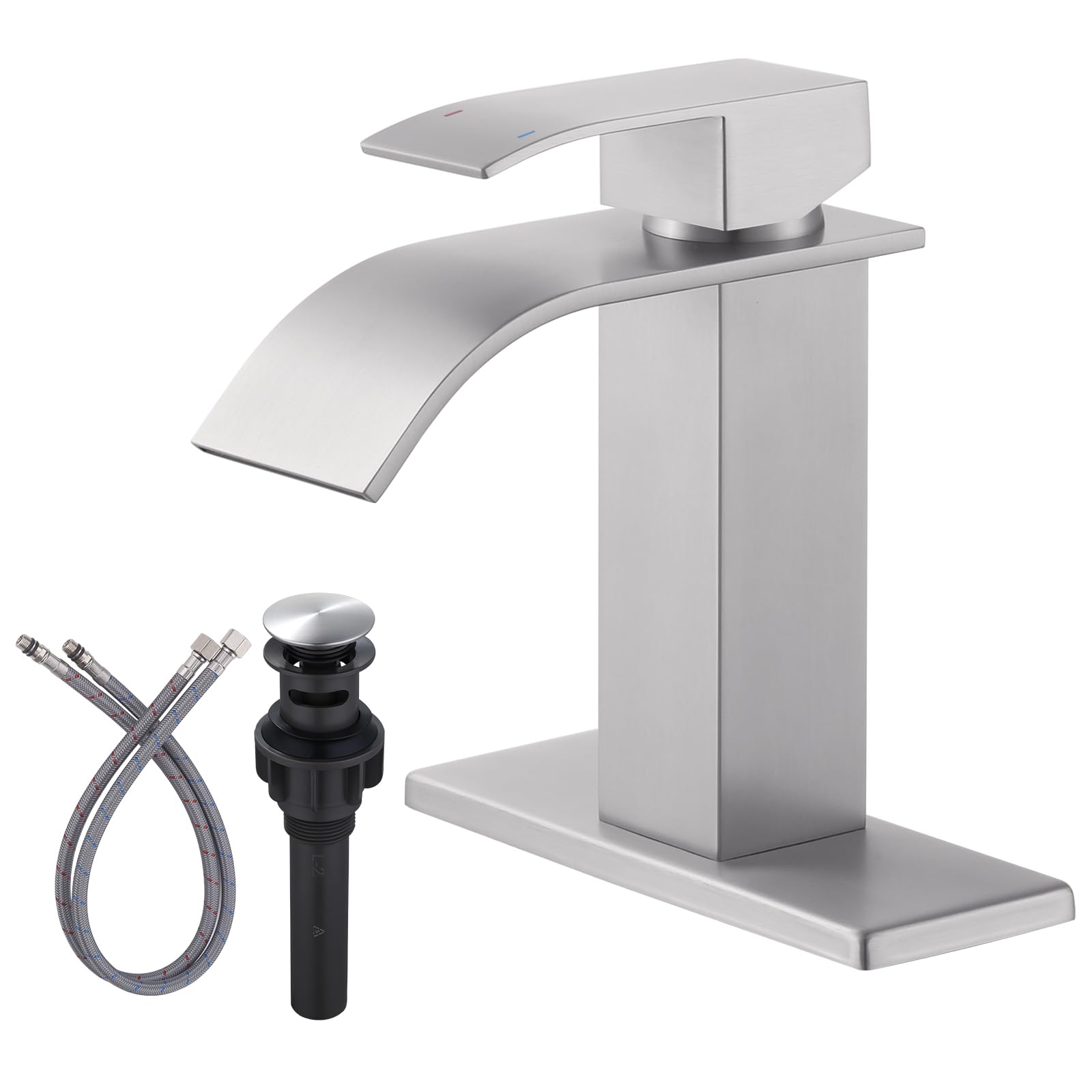 ARCORA Brushed Nickel Waterfall Bathroom Faucet - Single Hole Sink Mixer for Modern Bathrooms