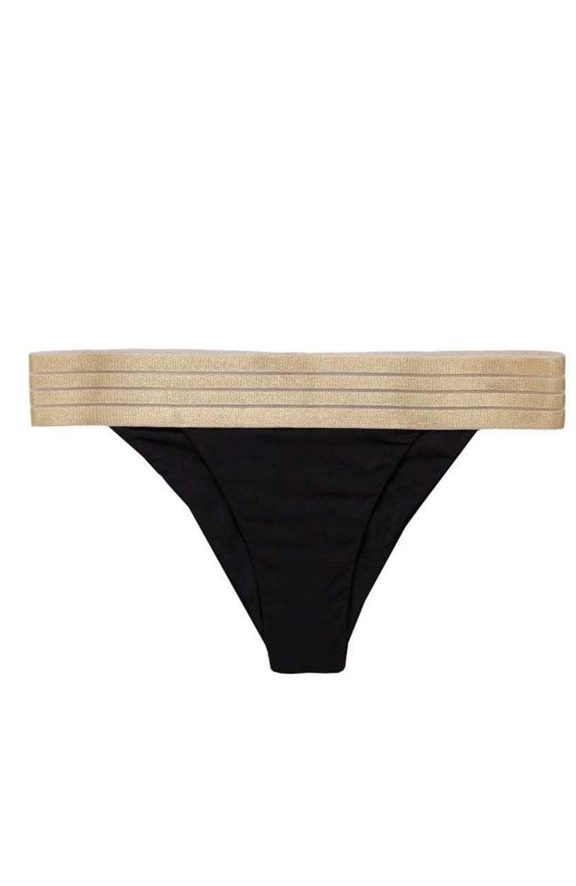 Beach Bunny Sheer Addiction Bikini Bottom - Sexy Black & Gold Swimwear for Women | Perfect for Pool Parties, Beach Vacations & Summer Getaways