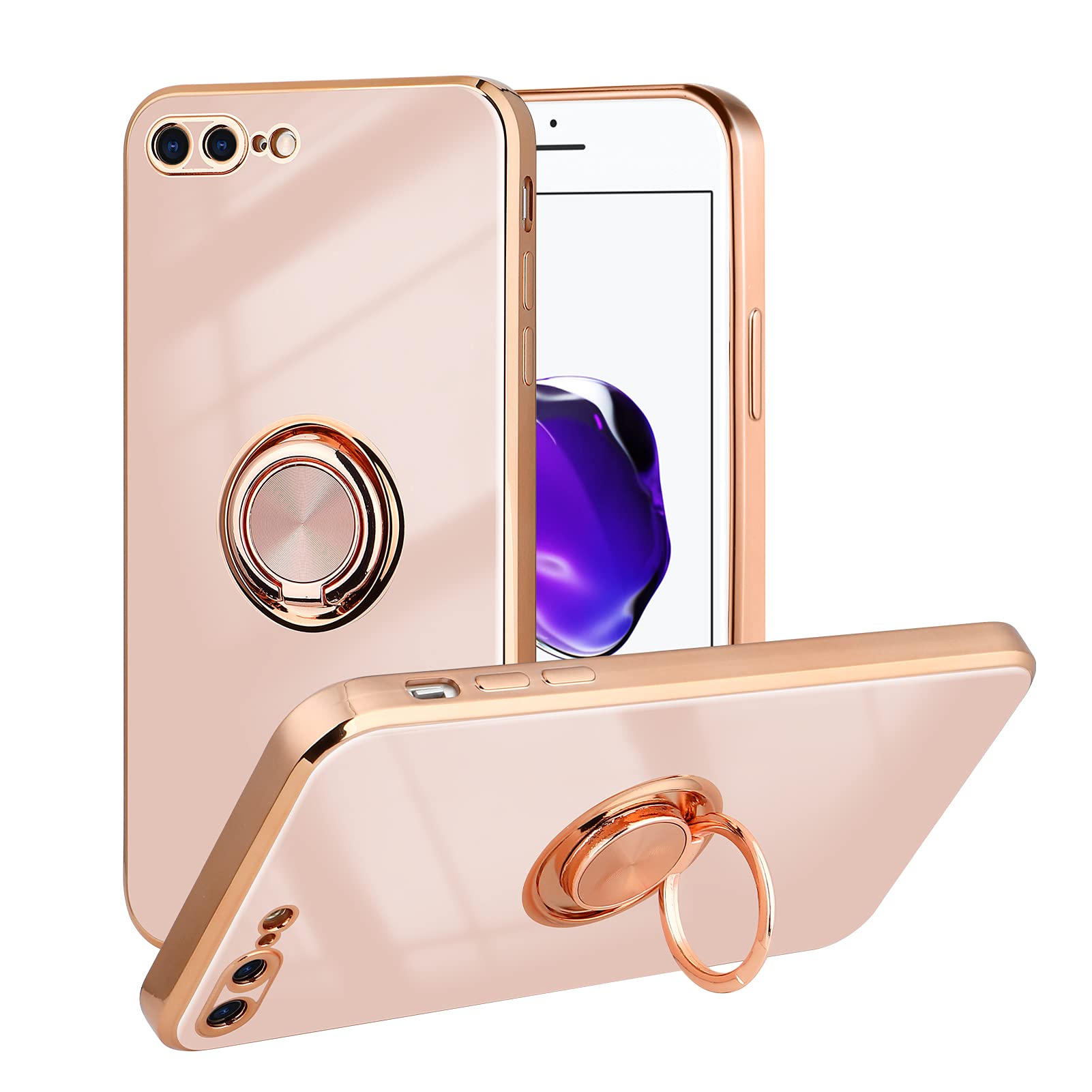 ITELINMON iPhone 7 Plus Case & iPhone 8 Plus Case - Military-Grade Drop Protection, Shock-Absorbing Corners, Flexible TPU with Built-in Phone Ring - 5.5 Inch Protective Cover (Pink) - Perfect for Outdoor Activities, Work & Daily Use
