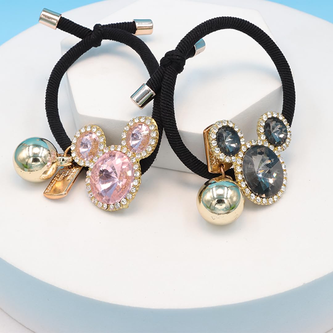 Myra Collection 2-Pack Diamond Crystal Hair Ties - Cute Elastic Hair Rings for Girls, Women | Fashion Hair Accessories for School, Party, Wedding & Everyday Use