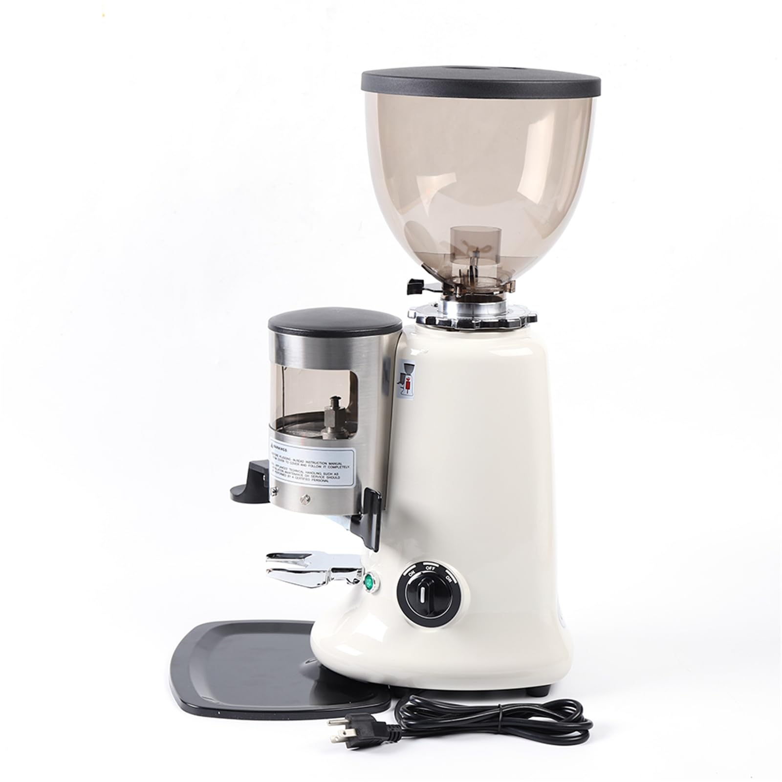 Commercial Espresso Coffee Grinder 110V 350W - Adjustable Burr Mill with 1200g Capacity, Aluminum Body & Round Hopper - Perfect for Espresso, Drip Coffee, French Press - Ideal for Cafes, Restaurants & Home Baristas (White)