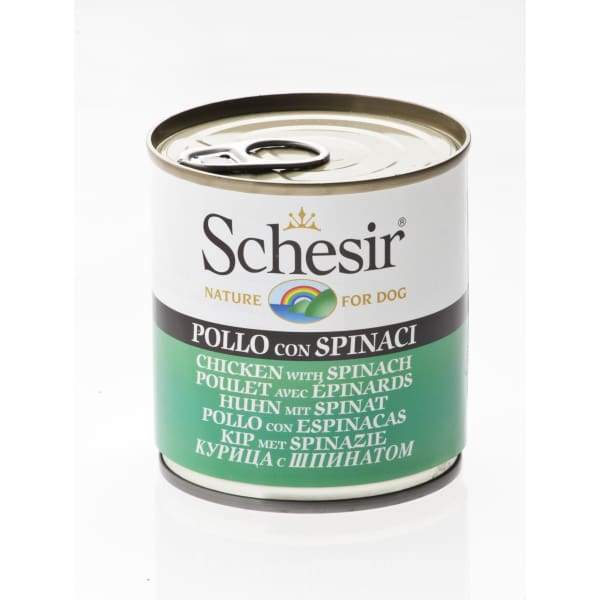 Schesir Chicken with Spinach Canned Dog Food 285g - Grain-Free Wet Food for Small & Medium Dogs - Perfect for Picky Eaters & Digestive Health