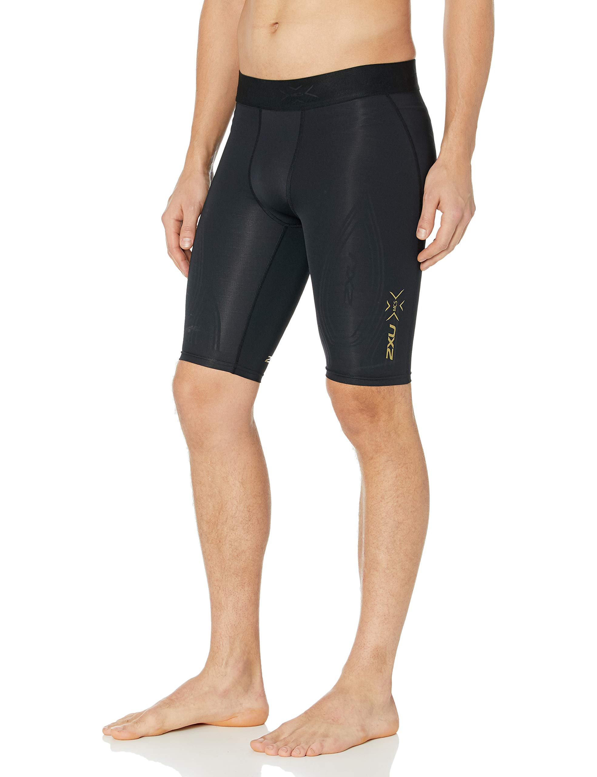 2XU Men's High-Intensity Compression Shorts for Running, Gym & CrossFit - Moisture-Wicking Performance Workout Shorts (Black/Gold, X-Large) - Ideal for Marathon Training, HIIT & Athletic Recovery