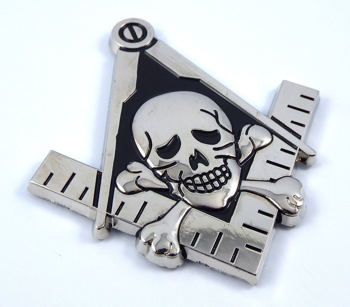 3D Masonic Skull Car Emblem - Chrome Black 3