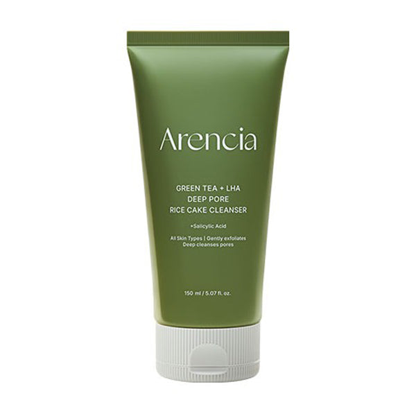 Arencia Green Tea & LHA Deep Pore Rice Cake Cleanser 150ml - Gentle Exfoliating Face Wash for Oily & Acne-Prone Skin | Daily Detox & Brightening Skincare Routine